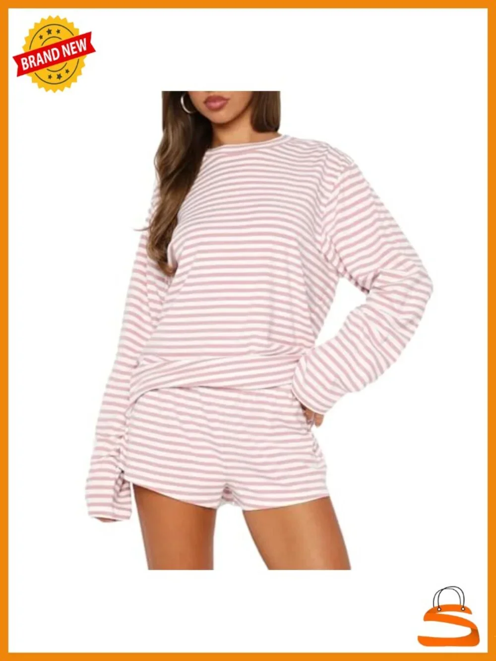 Women's 2-Piece Striped Pajama Set Long Sleeve Top & Shorts Lounge Set
